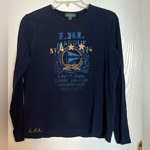 Lauren Ralph Lauren 100% cotton embroidered navy blue long sleeve T sz P/S